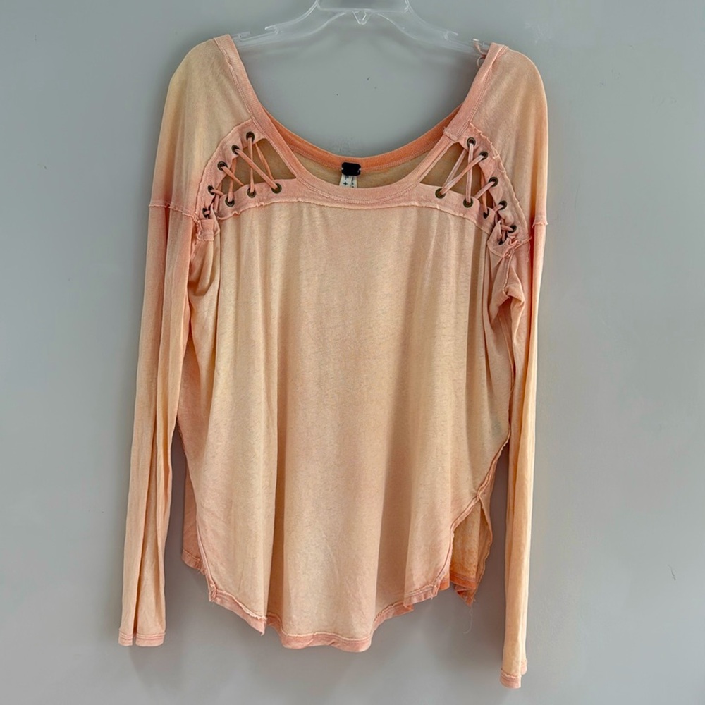Free People "We the Free" Distressed Peach Long Sleeve Tee - Size S
